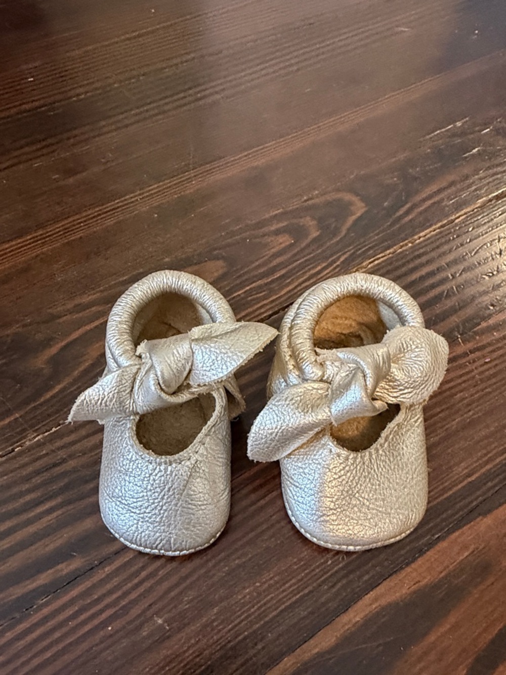 Freshly Picked Metallic Gold Bow Moccasins - Size 2